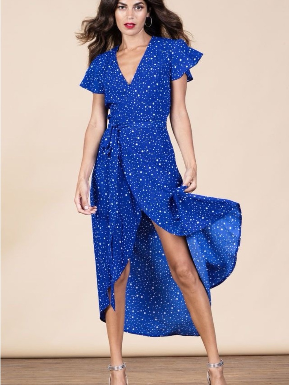 SHEIN Royal Blue Starry Wrap High-Low Maxi Dress